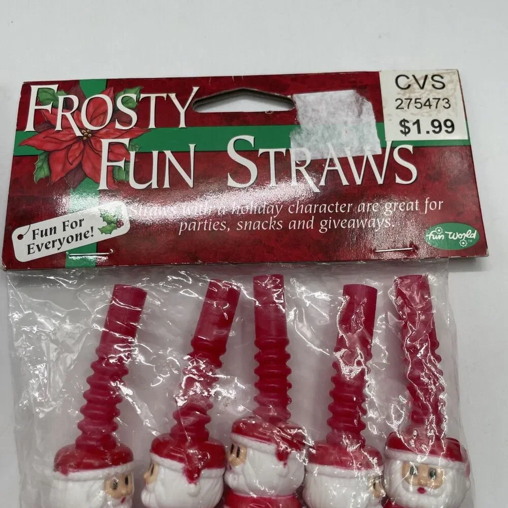 Vintage Frosty Fun Straws Christmas Straws Sealed Santa Snowman 2 Packs 10 NOS